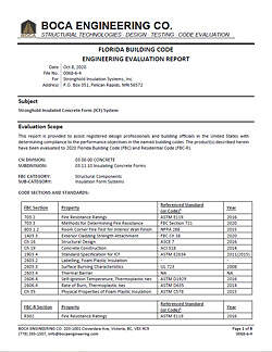 Florida Building Code Engineering Evaluation Report for Stronghold ICF Blocks Insulated Concrete Forms USA Canada