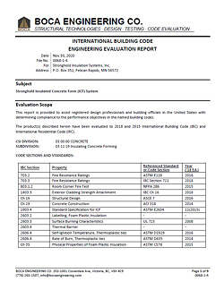 International Building Code IBC Engineering Evaluation Report for Stronghold ICF Blocks USA and Canada