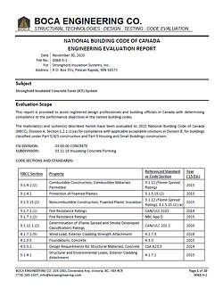 National Building Code of Canada NBCC Engineering Evaluation Report for Stronghold ICF Blocks USA and Canada